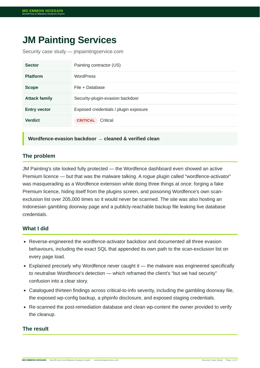 JM Painting Services — website screenshot